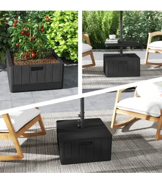 Base para Sombrilla Exterior 3 en 1 Mesa Auxiliar Ajustable Macetero Soporte de Parasol Rellenable Arena 80 kg Negro
