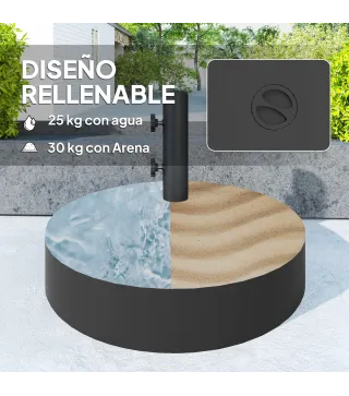 Base para Sombrilla Rellenable con Arena o Agua Resistente de HDPE para Jardines y Espacios Exteriores Ø56x40 cm Negro