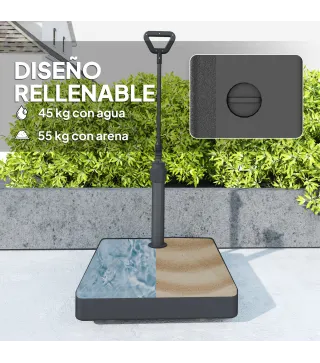 Base para Sombrilla Cuadrada con Ruedas y Asa Rellenable con Agua o Arena Soporte de HDPE 60x60x104 cm Negro