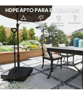Base para Sombrilla Cuadrada con Ruedas y Asa Rellenable con Agua o Arena Soporte de HDPE 60x60x104 cm Negro