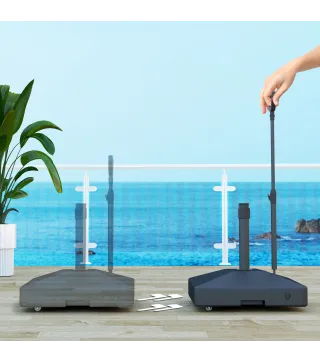 Base para Sombrilla Cuadrada con Ruedas y Asa Rellenable con Agua o Arena Soporte de HDPE 60x60x104 cm Negro