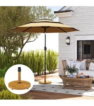 Base para Sombrilla de Exterior con Almohadillas Ajustables Relleno de Cemento y Diseño Decorativo Ø48x44 cm Madera