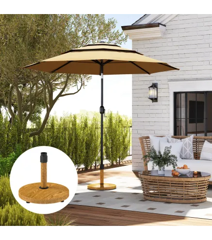 Base para Sombrilla de Exterior con Almohadillas Ajustables Relleno de Cemento y Diseño Decorativo Ø48x44 cm Madera