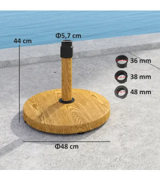 Base para Sombrilla de Exterior con Almohadillas Ajustables Relleno de Cemento y Diseño Decorativo Ø48x44 cm Madera