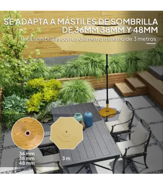 Base para Sombrilla de Exterior con Almohadillas Ajustables Relleno de Cemento y Diseño Decorativo Ø48x44 cm Madera