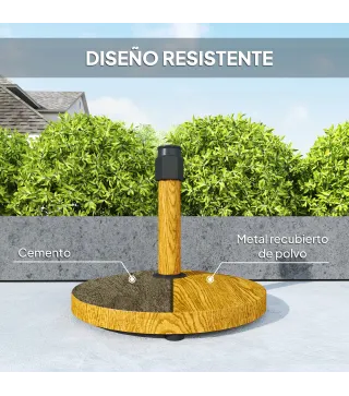 Base para Sombrilla de Exterior con Almohadillas Ajustables Relleno de Cemento y Diseño Decorativo Ø48x44 cm Madera