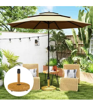 Base para Sombrilla de Exterior con Almohadillas Ajustables Relleno de Cemento y Diseño Decorativo Ø48x44 cm Madera