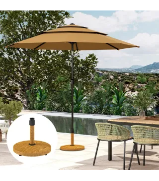 Base para Sombrilla de Exterior con Almohadillas Ajustables Relleno de Cemento y Diseño Decorativo Ø48x44 cm Madera