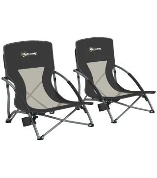 Conjunto de 2 Sillas de Playa Plegables y Ligeras con Respaldo de Malla Reposabrazos y Bolsa 58x55x62 cm Negro