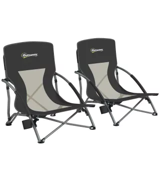 Conjunto de 2 Sillas de Playa Plegables y Ligeras con Respaldo de Malla Reposabrazos y Bolsa 58x55x62 cm Negro