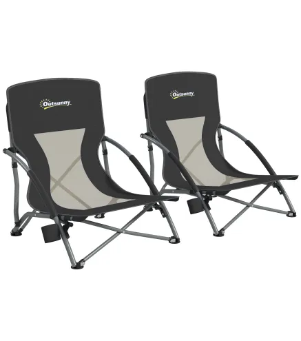 Conjunto de 2 Sillas de Playa Plegables y Ligeras con Respaldo de Malla Reposabrazos y Bolsa 58x55x62 cm Negro
