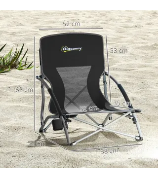 Conjunto de 2 Sillas de Playa Plegables y Ligeras con Respaldo de Malla Reposabrazos y Bolsa 58x55x62 cm Negro