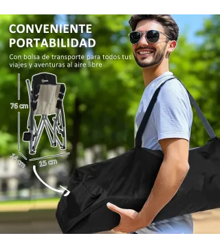 Conjunto de 2 Sillas de Playa Plegables y Ligeras con Respaldo de Malla Reposabrazos y Bolsa 58x55x62 cm Negro