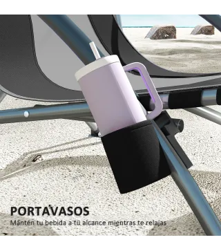 Conjunto de 2 Sillas de Playa Plegables y Ligeras con Respaldo de Malla Reposabrazos y Bolsa 58x55x62 cm Negro