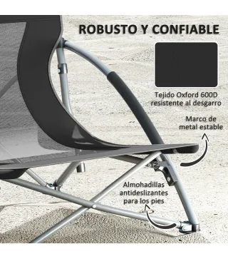 Conjunto de 2 Sillas de Playa Plegables y Ligeras con Respaldo de Malla Reposabrazos y Bolsa 58x55x62 cm Negro