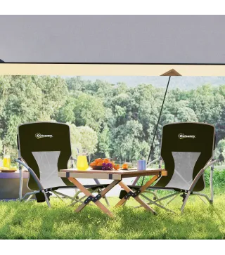 Conjunto de 2 Sillas de Playa Plegables y Ligeras con Respaldo de Malla Reposabrazos y Bolsa 58x55x62 cm Negro