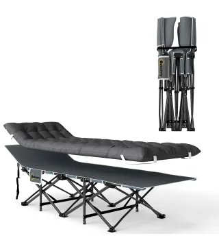 Cama de Camping Plegable con Colchón Extraíble Reposacabezas y Bolsa de Transporte 196x68x37 cm Gris Oscuro