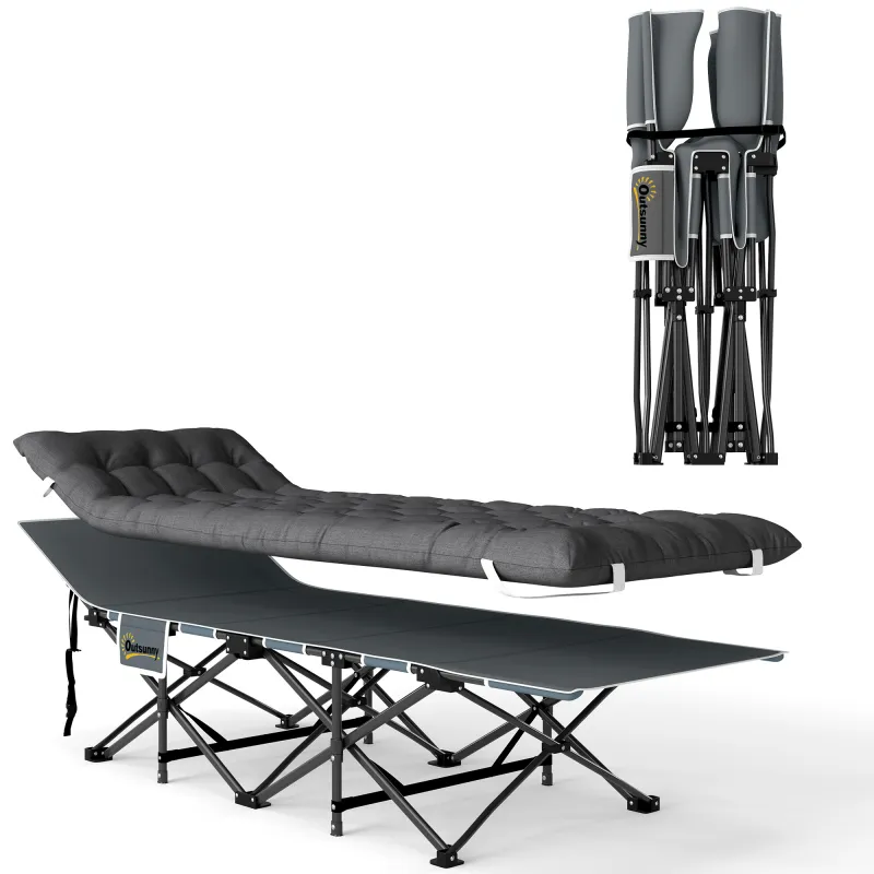 Cama de Camping Plegable con Colchón Extraíble Reposacabezas y Bolsa de Transporte 186x68x37 cm Gris Oscuro