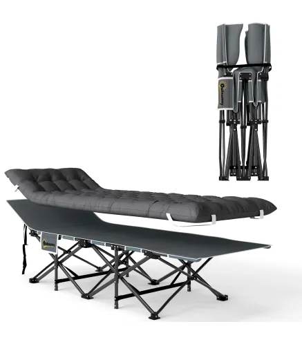 Cama de Camping Plegable con Colchón Extraíble Reposacabezas y Bolsa de Transporte 196x68x37 cm Gris Oscuro