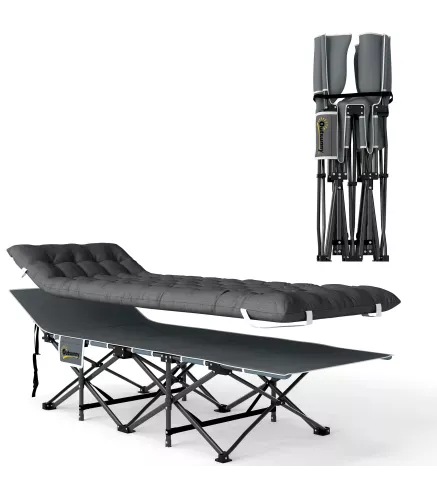 Cama de Camping Plegable con Colchón Extraíble Reposacabezas y Bolsa de Transporte 196x68x37 cm Gris Oscuro