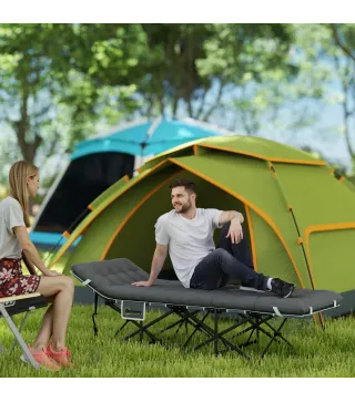 Cama de Camping Plegable con Colchón Extraíble Reposacabezas y Bolsa de Transporte 186x68x37 cm Gris Oscuro