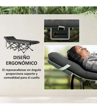 Cama de Camping Plegable con Colchón Extraíble Reposacabezas y Bolsa de Transporte 196x68x37 cm Gris Oscuro