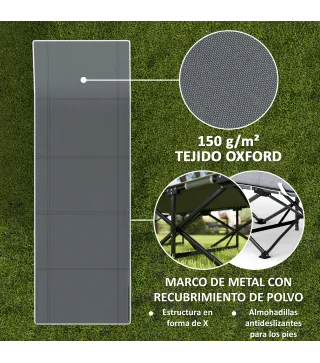 Cama de Camping Plegable con Colchón Extraíble Reposacabezas y Bolsa de Transporte 196x68x37 cm Gris Oscuro