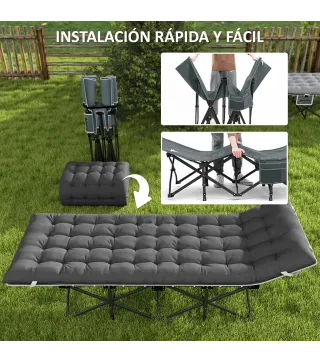 Cama de Camping Plegable con Colchón Extraíble Reposacabezas y Bolsa de Transporte 196x68x37 cm Gris Oscuro