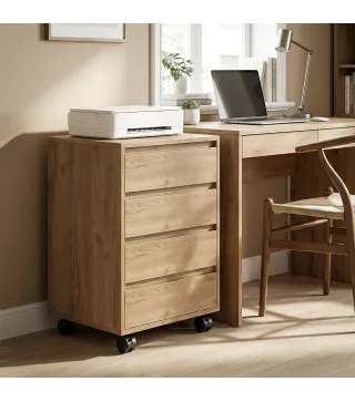 Cajonera de Oficina con 4 Cajones Cajonera de Escritorio con Ruedas para Estudio 46x40x65 cm Marrón