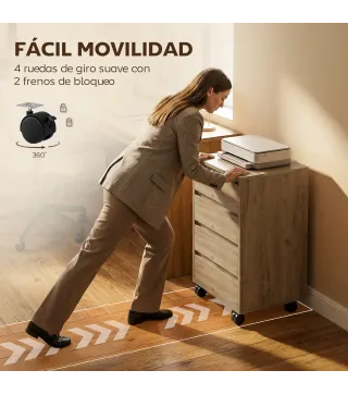 Cajonera de Oficina con 4 Cajones Cajonera de Escritorio con Ruedas para Estudio 46x40x65 cm Marrón