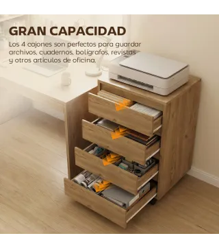 Cajonera de Oficina con 4 Cajones Cajonera de Escritorio con Ruedas para Estudio 46x40x65 cm Marrón
