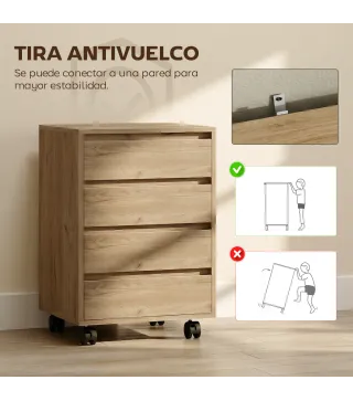 Cajonera de Oficina con 4 Cajones Cajonera de Escritorio con Ruedas para Estudio 46x40x65 cm Marrón