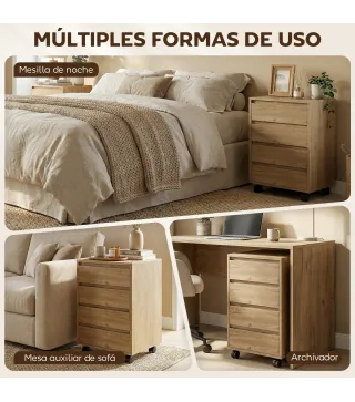 Cajonera de Oficina con 4 Cajones Cajonera de Escritorio con Ruedas para Estudio 46x40x65 cm Marrón