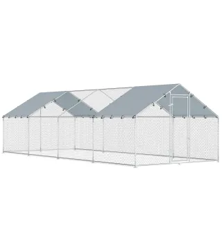 Gallinero para Exterior Grande de Acero Galvanizado 6,8x3x1,9 m 20,4 m² con Cubierta Tela Oxford y Cerradura Plata
