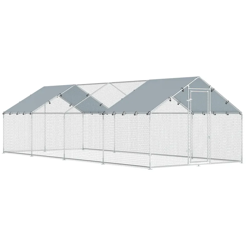Gallinero para Exterior Grande de Acero Galvanizado 6,8x3x1,9 m 20,4 m² con Cubierta Tela Oxford y Cerradura Plata