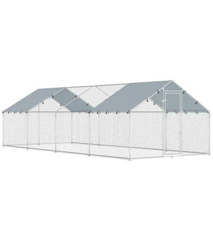 Gallinero para Exterior Grande de Acero Galvanizado 6,8x3x1,9 m 20,4 m² con Cubierta Tela Oxford y Cerradura Plata
