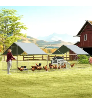 Gallinero para Exterior Grande de Acero Galvanizado 6,8x3x1,9 m 20,4 m² con Cubierta Tela Oxford y Cerradura Plata