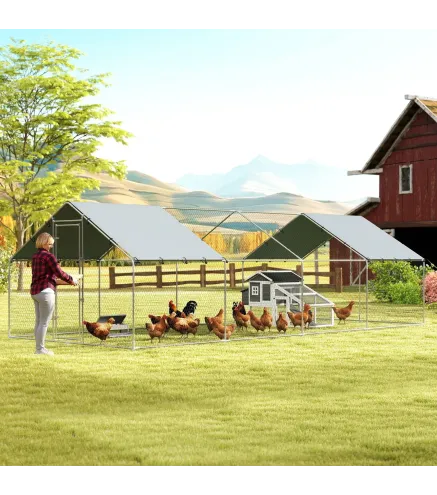 Gallinero para Exterior Grande de Acero Galvanizado 6,8x3x1,9 m 20,4 m² con Cubierta Tela Oxford y Cerradura Plata