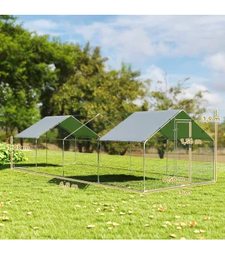 Gallinero para Exterior Grande de Acero Galvanizado 6,8x3x1,9 m 20,4 m² con Cubierta Tela Oxford y Cerradura Plata