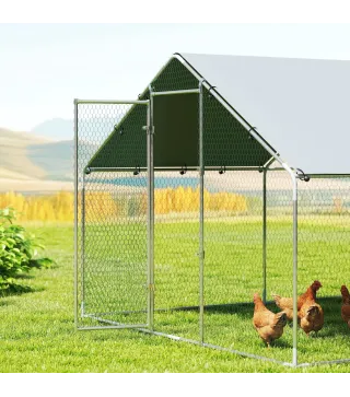 Gallinero para Exterior Grande de Acero Galvanizado 6,8x3x1,9 m 20,4 m² con Cubierta Tela Oxford y Cerradura Plata