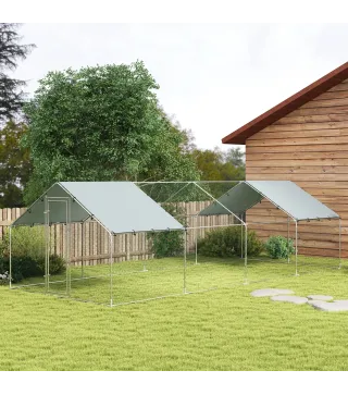 Gallinero para Exterior Grande de Acero Galvanizado 6,8x3x1,9 m 20,4 m² con Cubierta Tela Oxford y Cerradura Plata