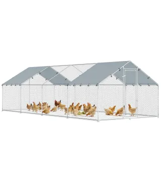 Gallinero para Exterior Grande de Acero Galvanizado 6,8x3x1,9 m 20,4 m² con Cubierta Tela Oxford y Cerradura Plata