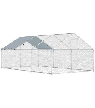 Gallinero para Exterior Grande de Acero Galvanizado 5,1x3x1,9 m 15,3 m² con Cubierta Tela Oxford y Cerradura Plata