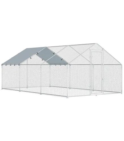 Gallinero para Exterior Grande de Acero Galvanizado 5,1x3x1,9 m 15,3 m² con Cubierta Tela Oxford y Cerradura Plata