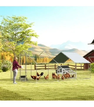 Gallinero para Exterior Grande de Acero Galvanizado 5,1x3x1,9 m 15,3 m² con Cubierta Tela Oxford y Cerradura Plata