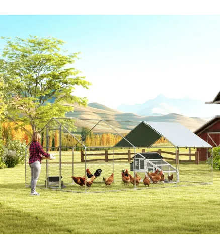 Gallinero para Exterior Grande de Acero Galvanizado 5,1x3x1,9 m 15,3 m² con Cubierta Tela Oxford y Cerradura Plata