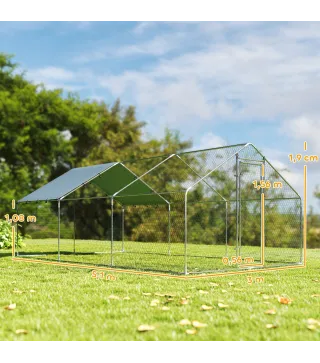 Gallinero para Exterior Grande de Acero Galvanizado 5,1x3x1,9 m 15,3 m² con Cubierta Tela Oxford y Cerradura Plata