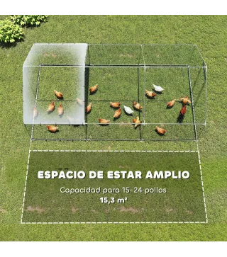 Gallinero para Exterior Grande de Acero Galvanizado 5,1x3x1,9 m 15,3 m² con Cubierta Tela Oxford y Cerradura Plata