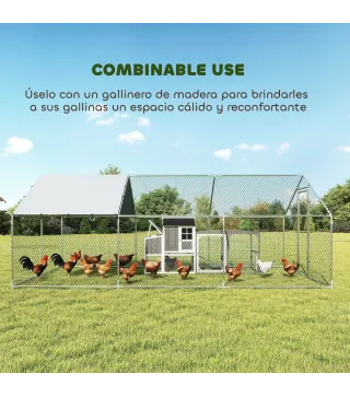Gallinero para Exterior Grande de Acero Galvanizado 5,1x3x1,9 m 15,3 m² con Cubierta Tela Oxford y Cerradura Plata
