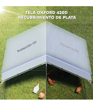 Gallinero para Exterior Grande de Acero Galvanizado 5,1x3x1,9 m 15,3 m² con Cubierta Tela Oxford y Cerradura Plata